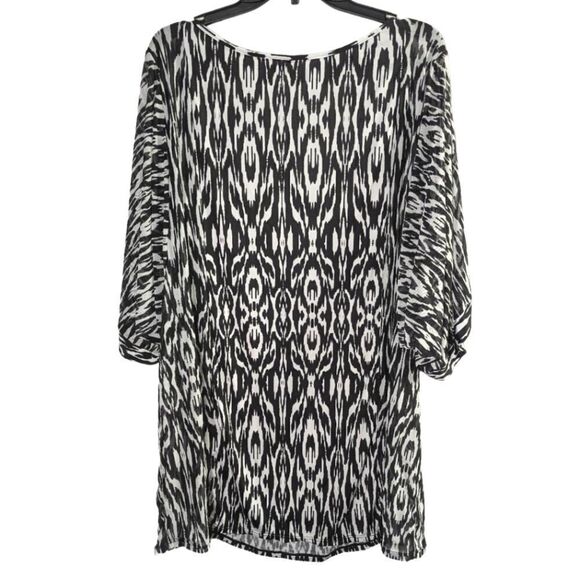 Cacique Swim Lane Bryant black & white tie dye Ikat sheer coverup tunic 2X 18/20 - Picture 2 of 6